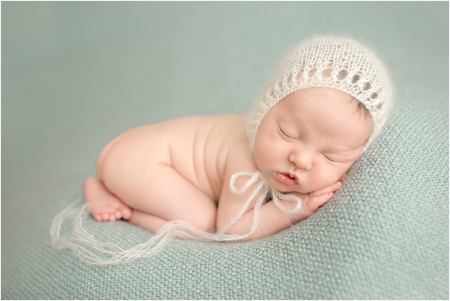 Newborn boy in tushie up pose