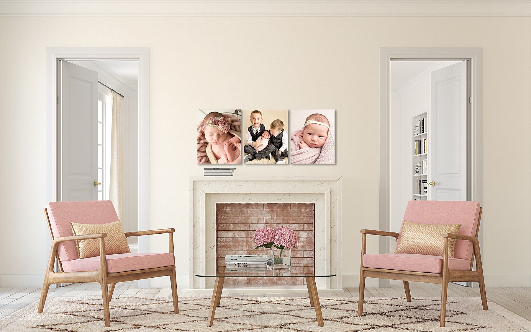 pink and ivory wall art inspiration three canvases