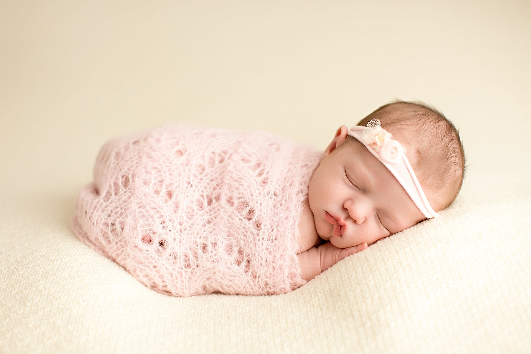 sleeping newborn baby girl during in studio NJ newborn photography session