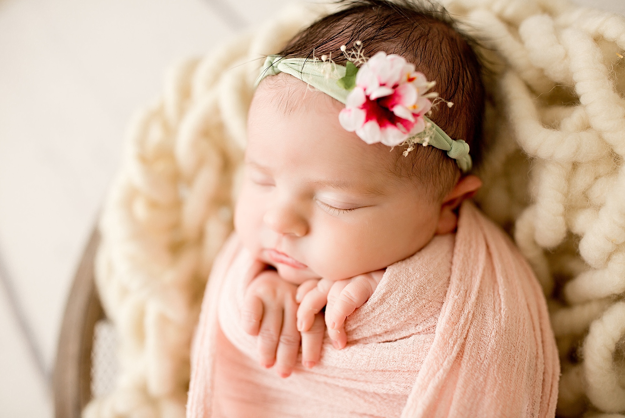 spring floral headband on newborn baby girl