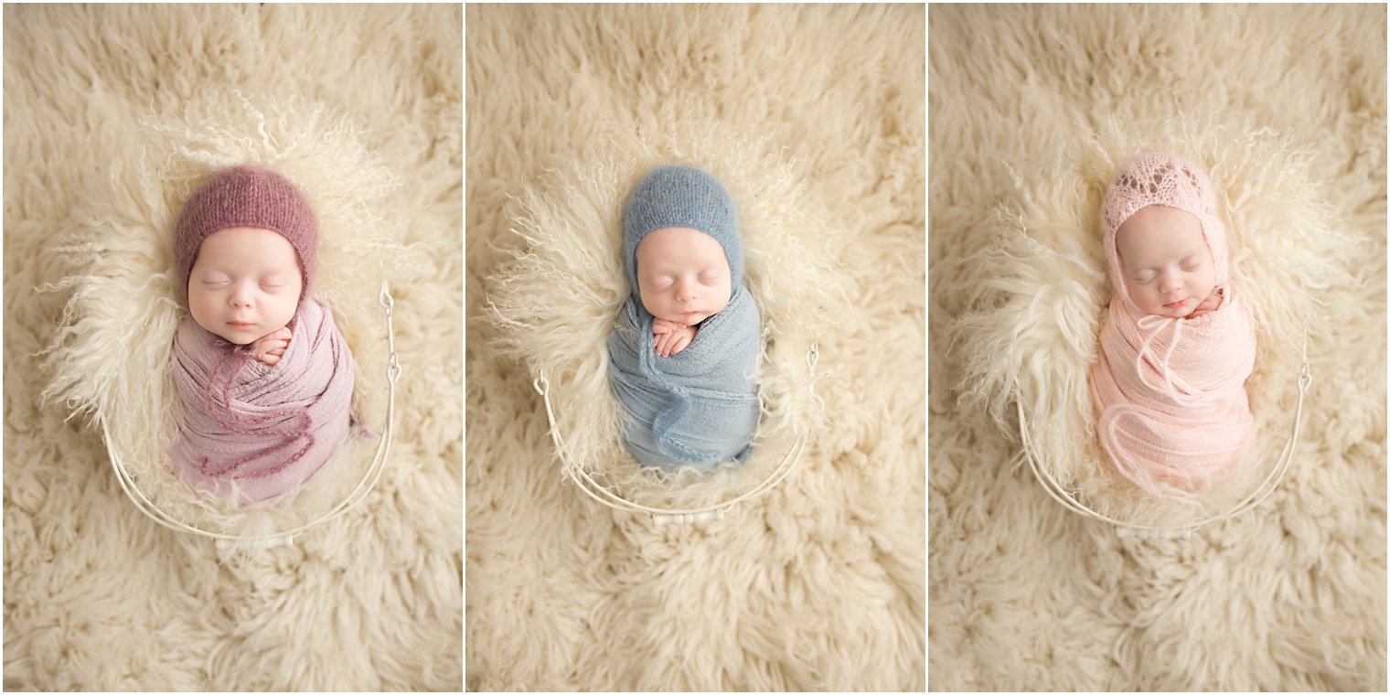Newborn photos of triplet newborns