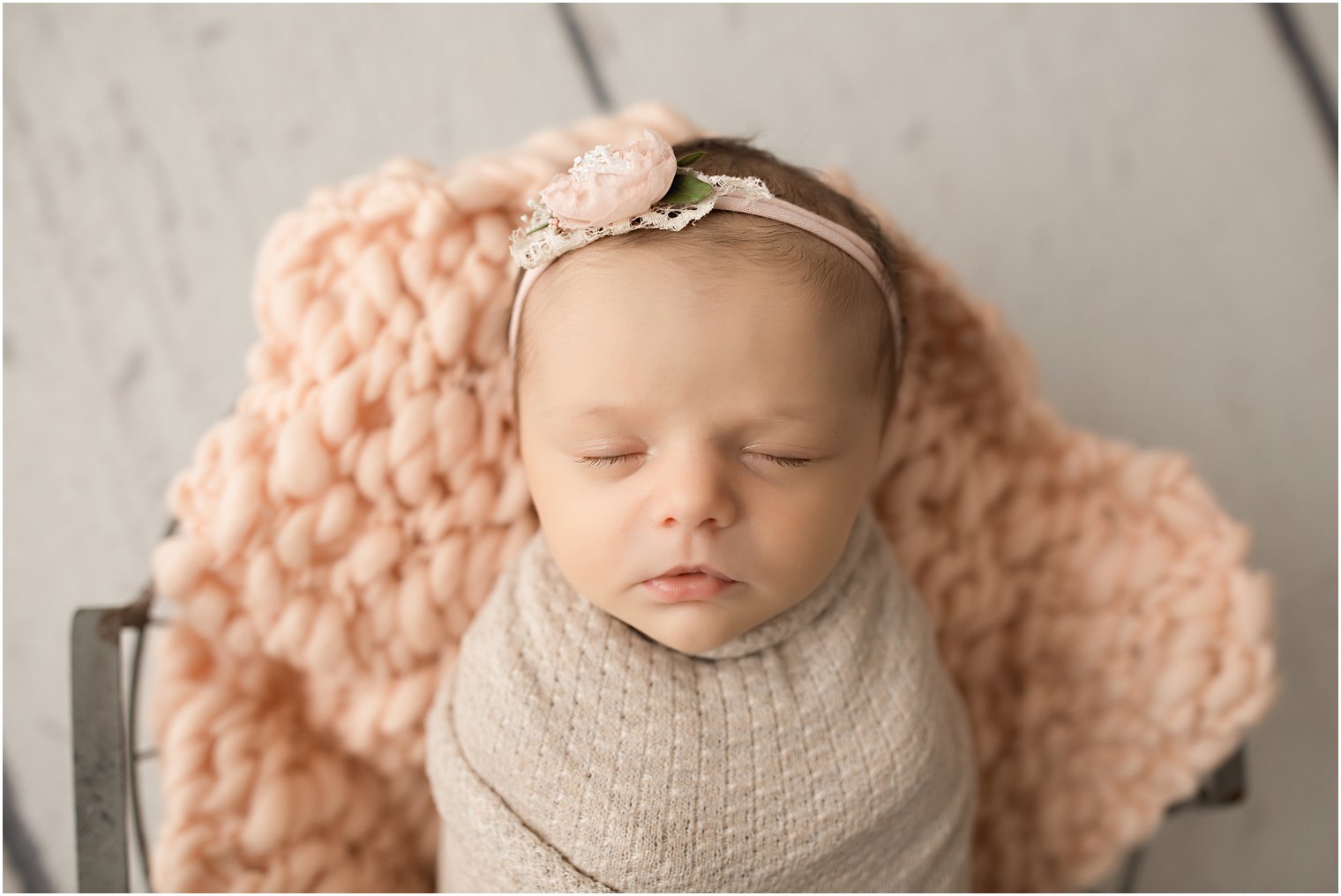 Newborn in a peach blanket | Burlington County Newborn Photographer | Newborn session by Idalia Photography