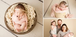 newborn baby girl with pink neutral set up