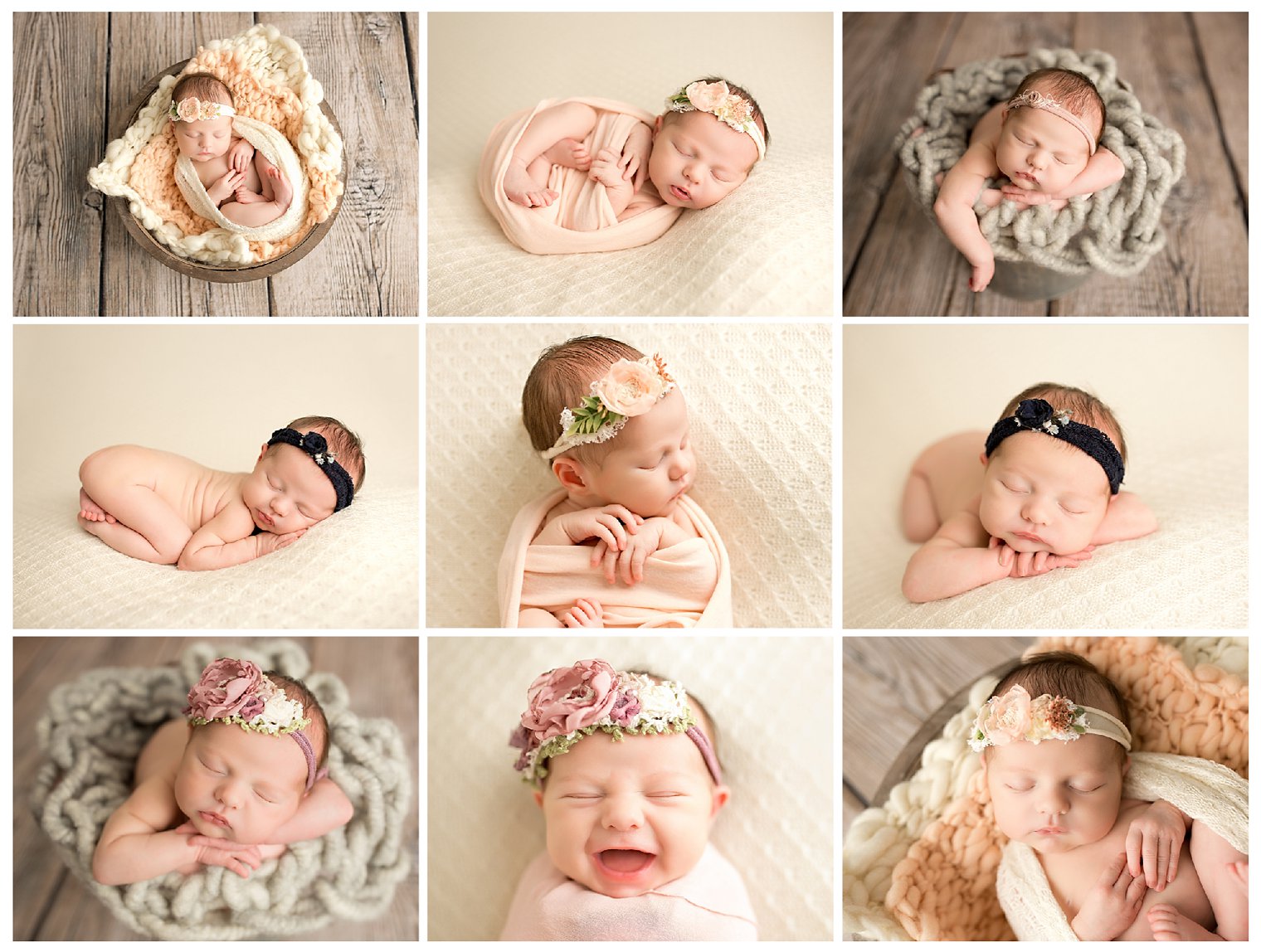newborn girl session with shades of pink and peach