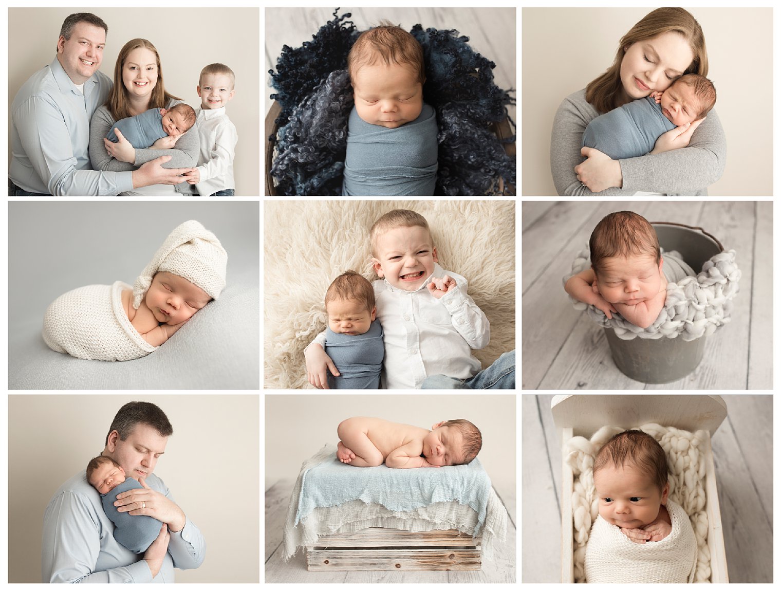 Collage of photos for a Timeless Newborn and Family Session by NJ Newborn Photographer Idalia Photography