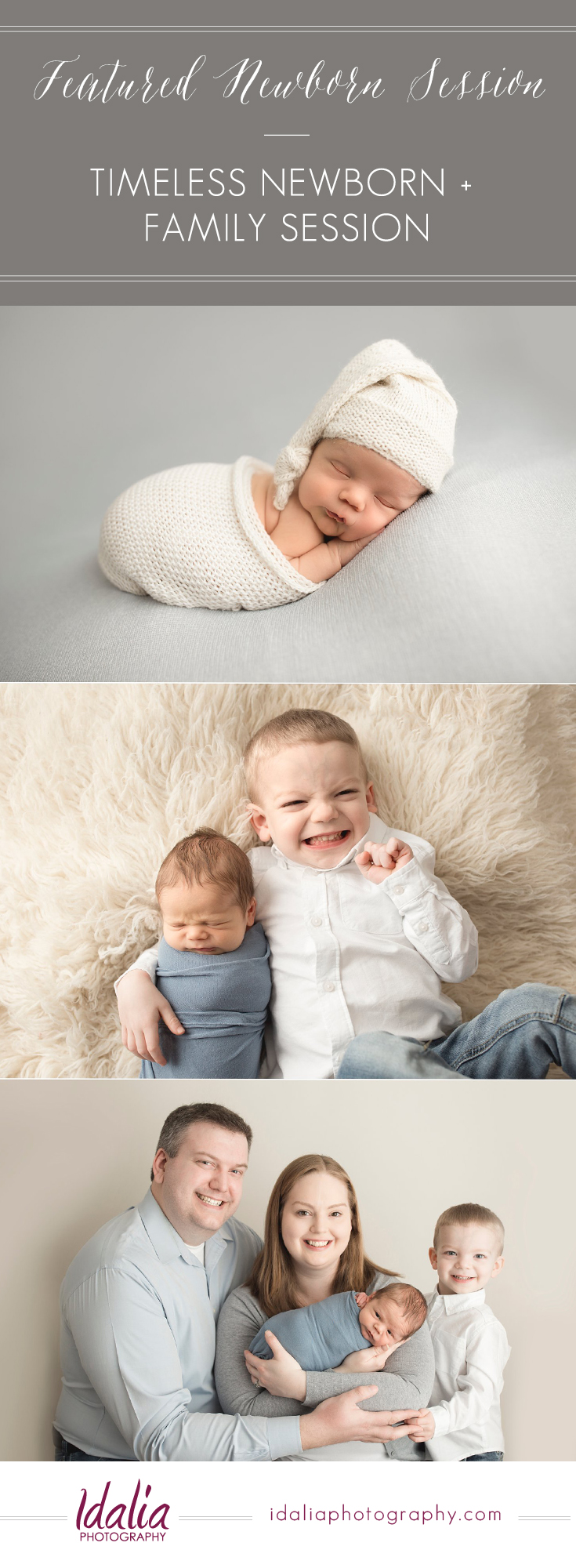 Click to view a timeless newborn boy session in shades of blue and neutral colors. Photos by NJ Newborn Photographer Idalia Photography. #njnewbornphotographer #newbornphotography